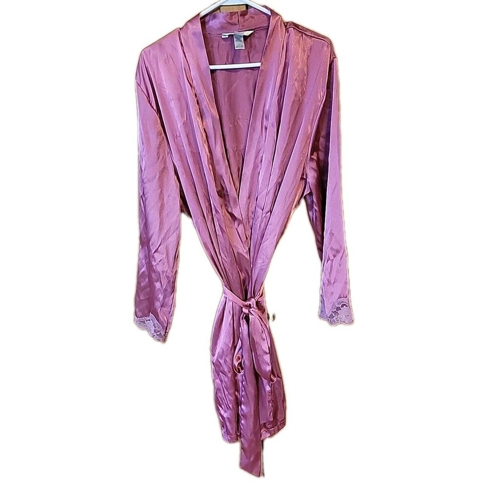 Vintage Delicates Pink Silky Robe Lace Details 1X Y2K Fairy Romantic Boho